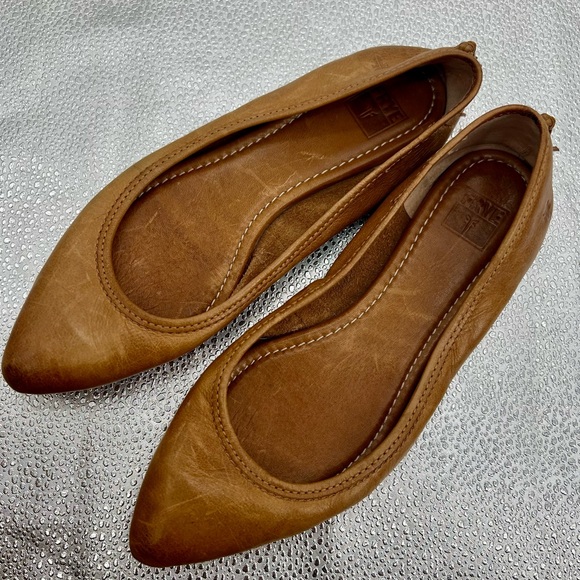 Frye Regina Ballet Flats Cognac Pointed Toe Brown Leather Size 9.5 M - Picture 2 of 8